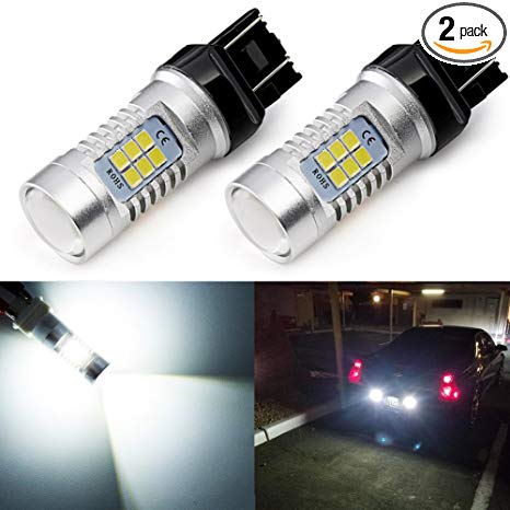 ENDPAGE 7443 7440 992 T20 LED Bulb 2-pack, Xenon White 6000K, Extremely Bright, 21-SMD with Projector Lens, 12-24V, Works as Back Up Reverse Lights, Tail Brake Lights, Turn Signal Blinkers