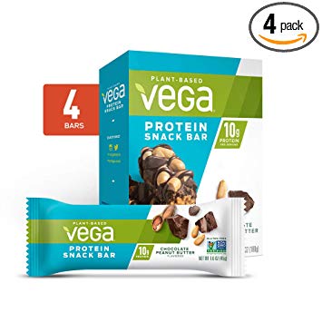 Vega Protein Snack Bar Chocolate Peanut Butter (4 Count) - Plant Based Vegan Protein Bars, Non Dairy, Gluten Free, Non GMO