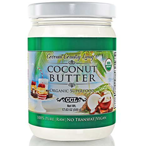 Organic Coconut Butter 17.6 oz, 2 Pack, Raw Stone Ground w/E-Book of Gourmet Sweet and Savory Recipes