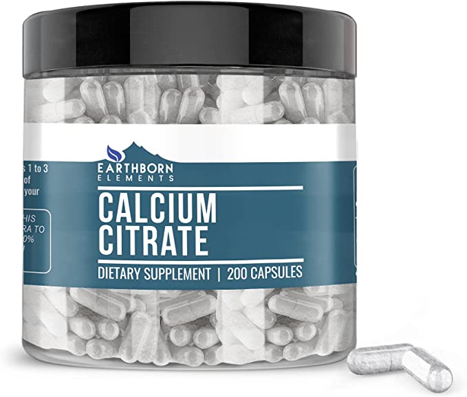 Earthborn Elements Calcium Citrate (200 Capsules) 100% Pure, No Fillers, No Additives