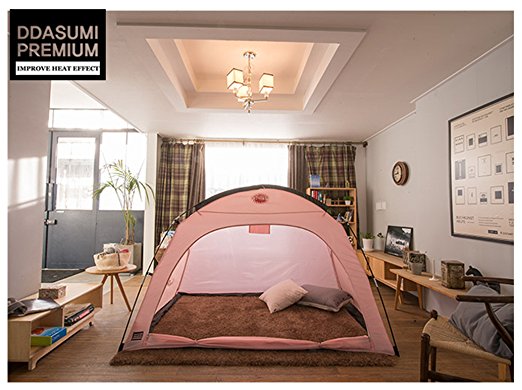 DDASUMI Warm Tent for Double Bed without Floor (Pink) - Blocking Cold air, Privacy, Play Indoor Tent