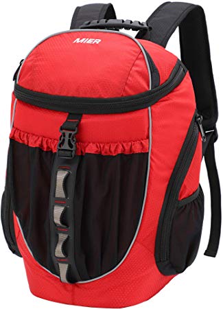 MIER Leakproof Backpack Cooler Men Women Insulated Backpack with Cooler Compartment for Lunch, Hiking, Beach, Picnic, Travel, Work, Multiple Pockets, 20 Can, Red