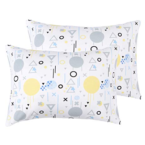 NTBAY Natural Cotton Jersey Knit Toddler Pillowcases, 2 Pcs Soft and Breathable Travel Pillowcase Cover with Envelope Closure, for Boys and Girls, 13"x 18", Geometry