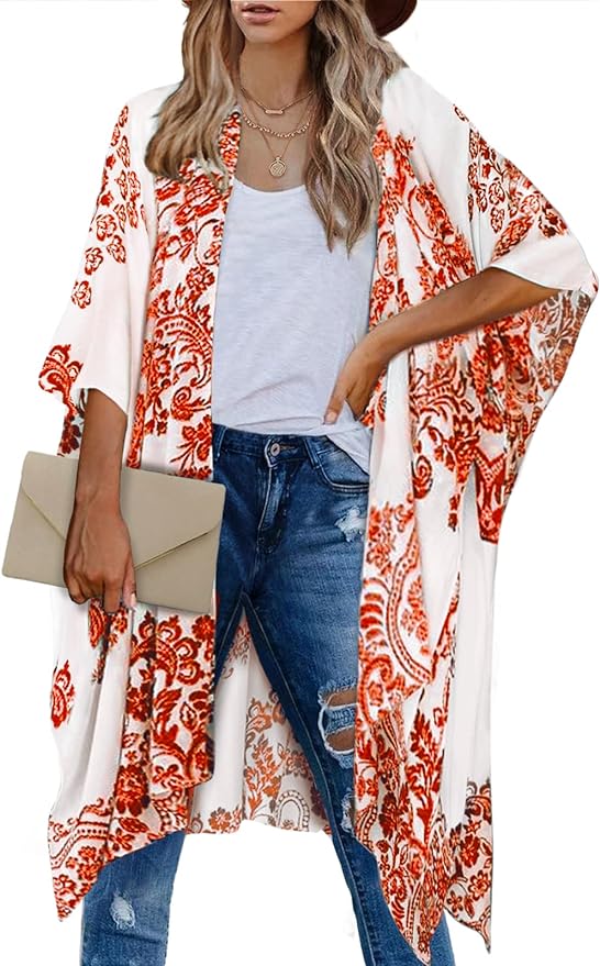 MayBuy Women's Soft Boho Kimono Cardigans Beach Swimsuit Cover Ups