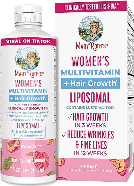 MaryRuth's Liquid Multivitamin for Women   Lustriva® Hair Growth Liposomal | Chromium Picolinate 1000mcg | Thicker Hair, Wrinkles, Fine Lines, Skin Care | Ages 18  | 15.22 Fl Oz