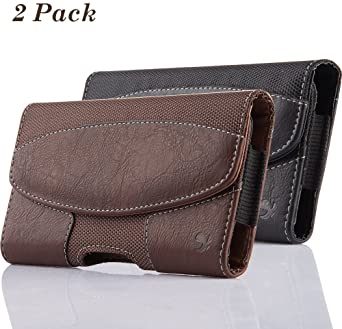 2 Pack iNNEXT iPhone 8 Pouch Case, Universal Premium Horizontal Leather Case Pouch Holster w/Magnetic Closure w/Belt Clip Holster and Belt Loops for iPhone X 7 6S 6 4.7 inch (Brown/Black)