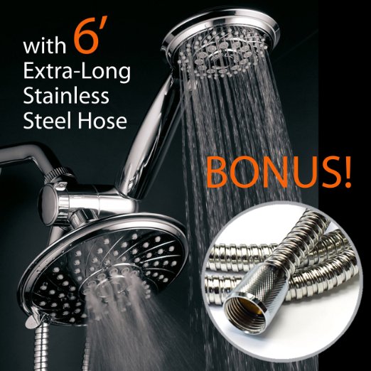HotelSpa® 30-Setting Ultra-Luxury 3 way Spiral Rainfall Shower-Head/Handheld Shower Combo with Extra-Long 6 foot Stainless Steel Hose by Top Brand Manufacturer