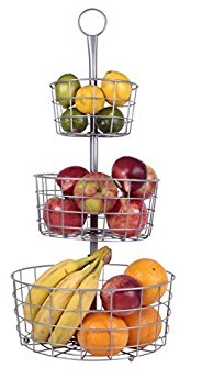 JMiles UH-FB205 3 Tier Decorative Wire Fruit Basket Countertop Stand (SILVER)