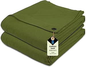 2 Pack Canvas Tarp 7 x 9 ft, 12 oz, Water Resistant & Water Repellent with Rustproof Grommets, Canvas Tent, Multipurpose Tarp Cover for Canopy Tent, Camping tarp, Woodpile (Olive Green)