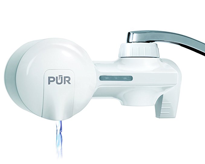 PUR Basic Faucet Water Filter System with 1 Basic Filter, White, Horizontal Style, Indicator for Filter Status, Carbon Filter Lasts 3 Months (100 gal.), Fits Standard Faucets, Easy Install, PFM150W