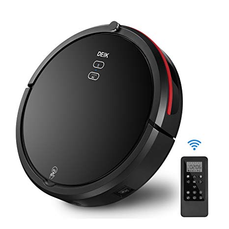 Deik Robotic Vacuum Cleaner, Robot Vacuum Cleaner with Self-charging & Drop-sensing Technology, Anti-Spill Dustbin, 5 Cleaning Modes, High Suction and HEPA Style Filter for Allergens and Pet Fur