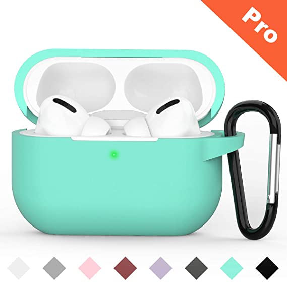 DigiHero Protective Cover Compatible with AirPods Pro Case, Shock-Absorbing Soft Slim Silicone Case Cover for Airpods pro Charging Case [2019 Release] [Front LED Visible] with Keychain(Mint Green)