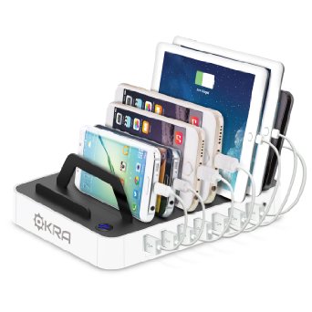 Okra 7-Port Hub USB Desktop Universal Charging Station Multi Device Dock for iPhone iPad Samsung Galaxy LG Tablet PC and all Smartphones and Tablets White