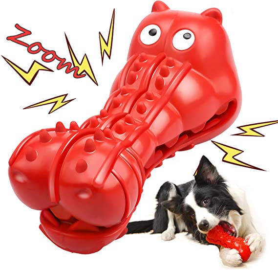 Rmolitty Squeaky Dog Toys for Aggressive Chewers, Tough Dog Chew Toys for Aggressive Chewers Indestructible Durable Dog Chew Toys for Large Medium Breed Dog with Non-Toxic Natural Rubber (Red)