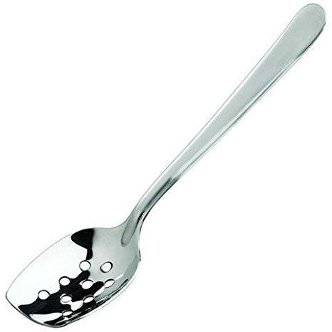 Winco SPS-P8, 8-Inch Perforated Slanted Plating Spoon, Stainless Steel Utility Specialty Spoon, Slotted Serving Spoon