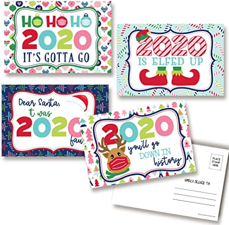 Glad 2020 Is Almost Over Funny Merry Christmas Happy Holidays Blank Postcards To Send To Friends & Family, 4"x6" Fill In Notecards (4 Different Designs) by AmandaCreation (20)