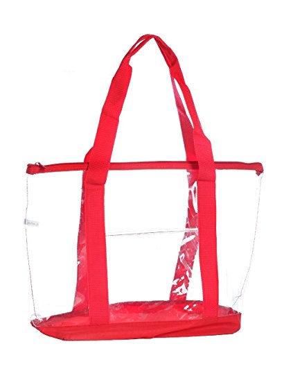 Large Clear Tote Bag with Zipper Closure (Red)