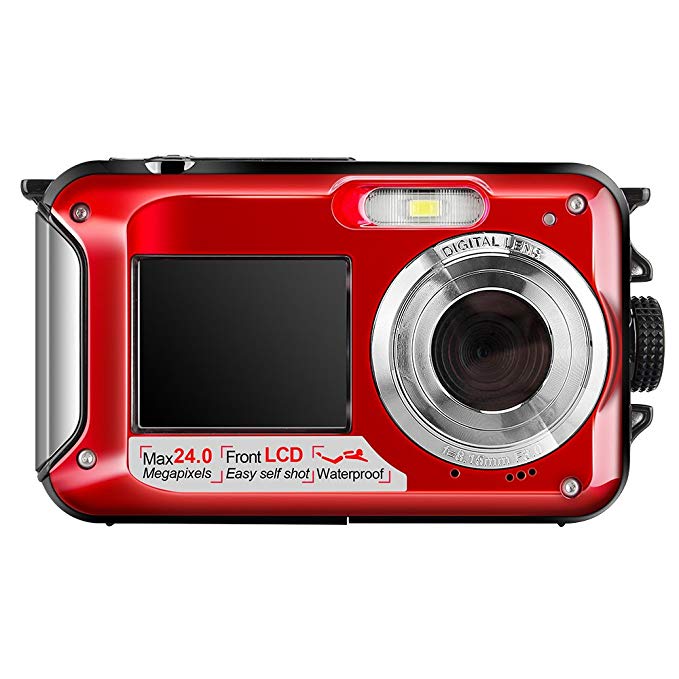 Hoyxel Waterproof Digital Camera, EG04 Dual Screen Mini FHD Video Camera FHD Support Underwater/Sports Recording Self Shoting