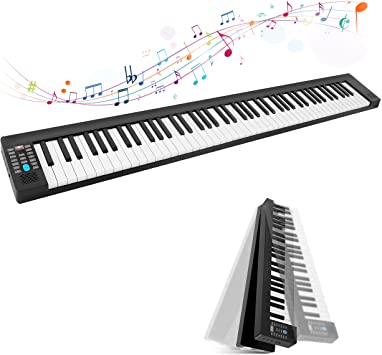 Pyle 88 Portable & Foldable Electric Digital Keyboard with Bluetooth, 128 Rhythms/Tones, Semi Weighted Keys, Sustain Pedal, Piano Bag, for Kids & Adult PKBRD8100