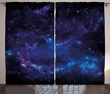 Ambesonne Sky Curtains, Space Illustration Night Time Universe Stars and Nebulas Distant Parts of Galaxy, Living Room Bedroom Window Drapes 2 Panel Set, 108 W X 84 L Inches, Purple Blue Black