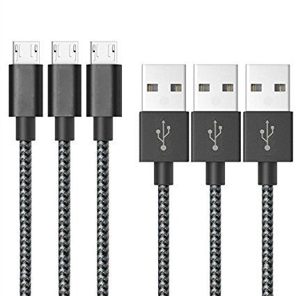 ONSON Micro USB Cable,3Pack 10FT Extra Long Nylon Braided High Speed 2.0 USB to Micro USB Charging Cable Android Charger Cord for Samsung Galaxy S7/S6/S5,Note 5/4/3,HTC,LG,Android Devices(Black White)