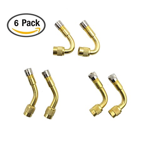 Smartown 45 Degree 90 Degree 135 Degree Angled Wheel Tire Tyre Brass Valve Stem Extension Adaptor for Car Motorcycle Bike Scooter Universal Extenders - Set of 6