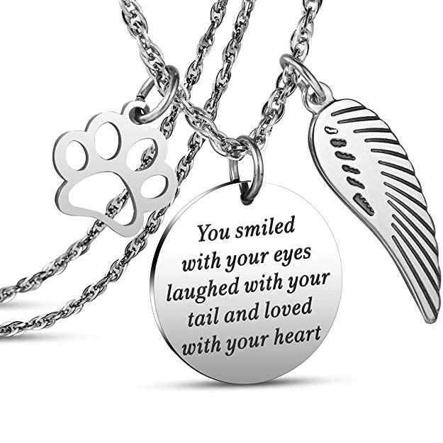 JanToDec Jewelry Pet Memorial Necklace Loss of Pet Memory Gift Dog Cat Loss Pendent Necklace, You Smiled with Your Eyes, Laughed with Your Tail, and Loved with Your Heart
