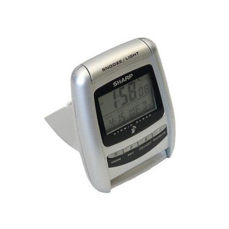 Sharp Atomic Radio Controlled Small Digital Travel Alarm Clock With 3.5" Digital Display, Snooze,Night Light, Date