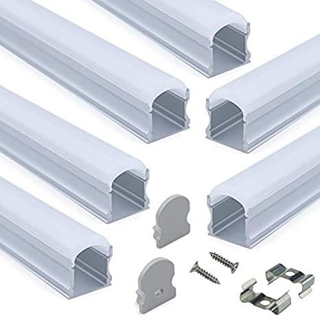 Muzata 6-Pack 3.3ft/1Meter 17x20mm U Shape Spotless LED Aluminum Channel System with Cover, End Caps and Mounting Clips Track Profile for Strip Light Installations, Diffuser U108 1M WW,LN1