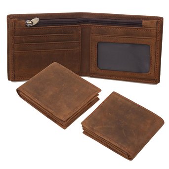 Polare Mens Cowboy Genuine Natural Crazy Horse Leather Bifold Wallet