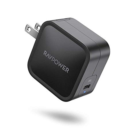 USB C Wall Charger, RAVPower 61W PD 3.0 [GaN Tech] Type C Fast Charging Power Delivery Foldable Adapter, Compatible with MacBook Pro/Air, Ipad Pro 2018, iPhone Xs Max/XR/X and More (Black)