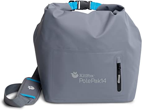 P&J Trading PolePak14 Cooler Bag – Waterproof and Insulated for Camping, Kids Sports, Lake Days, Beach, Backyard Bonfires, Fishing, BBQs, River Rafting. Grey with Blue Accents