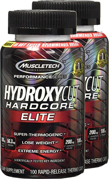 Hydroxycut Hardcore Elite Weight Loss Formula with Svetol Green Coffee Bean, 2 Bottles, 100ct Per Bottle