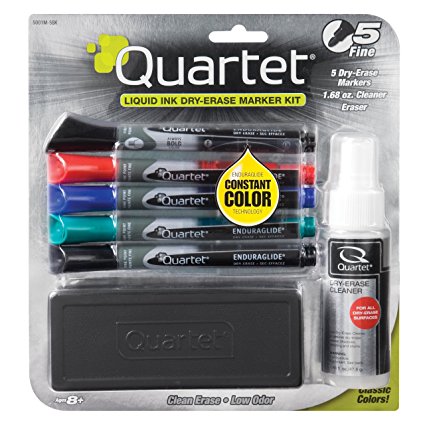 Quartet Dry Erase Markers Accessory Kit, Fine Tip, EnduraGlide, Assorted Colors, 5-PACK (5001M-5SK)