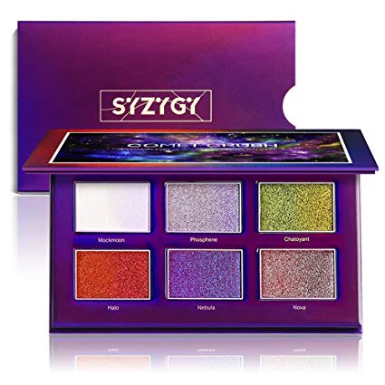 SYZYGY Eyeshadow Palette Shimmer   Glitter   Metallic - Highly Pigmented Waterproof Face Lips Multi-Purpose Make Up Eye Shadow with Mirror 6 Multicolours