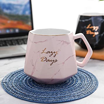 TFWell Cute Coffee Mug, Marble Ceramic Mug, Novelty Tea Cup, Unique Coffee Mug Gifts for Women, Man, Girls, Boys, Friends and Family, 14oz (Pink)