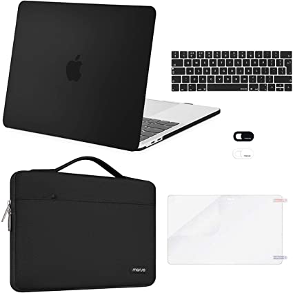 MOSISO Compatible with MacBook Pro 13 inch Case M2 2022, 2021, 2020-2016 A2338 M1 A2251 A2289 A2159 A1989 A1708 A1706, Plastic Hard Case&Bag&Keyboard Skin&Webcam Cover&Screen Protector, Black