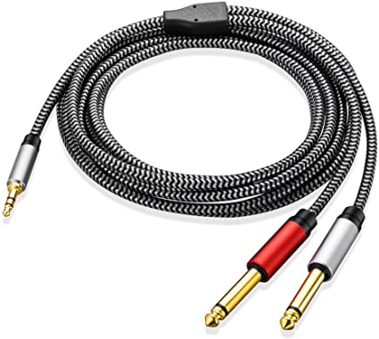 Morelecs 3.5mm 1/8" TRS to Dual 6.35mm 1/4" TS Mono Stereo Y-Cable Splitter Cord 3.5mm 1/8" TRS Male to 2X 6.35mm 1/4" TS Male Mono Y-Splitter Cable Nylon Braid 20 Feet