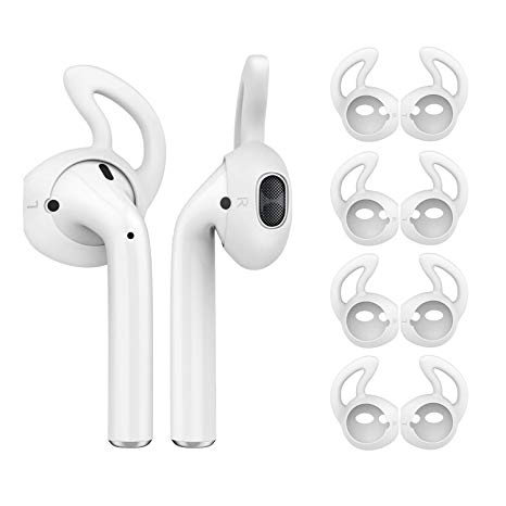 MoKo Silicone Eartips Fit Apple AirPods/EarPods [4 Pairs], Silicone Soft Covers Anti-Slip Sport Earbud Tips, Anti-Drop Ear Hook Gel Headphones Earphones Protective Accessories Tips - White