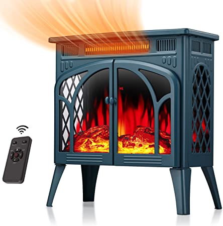 R.W.Flame Electric Fireplace Heater 25" with Remote, Cathedral Stylish, Different Flame Effects and Log Set Colors, Adjustable Brightness and Heating Mode, Overheating Safe Design, Dark Green