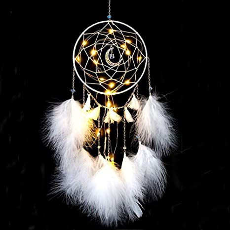 Nice Dream LED Dream Catcher, Handmade Dream Catchers for Bedroom Wall Hanging Home Decor Ornaments Craft (White)
