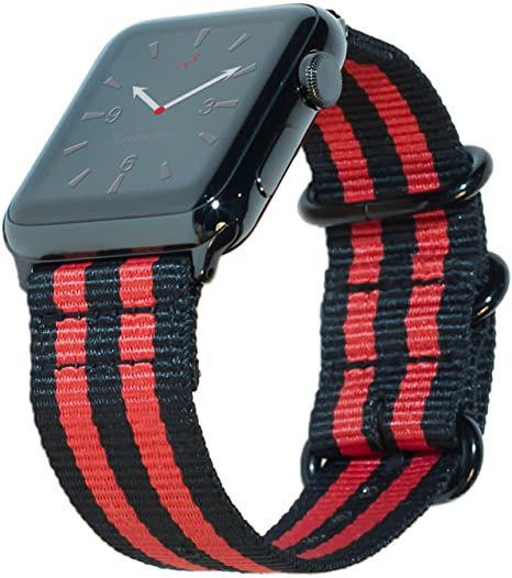 Carterjett Compatible with Apple Watch Band XL Nylon Sport Series 5 4 3 2 1 iWatch Band Replacement Strap Canvas Military Style Black Hardware 42mm 44mm XXL Red/Black