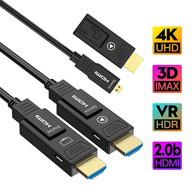 BIFALE HDMI Fiber Optic Cable 50ft 4K HDR 60Hz, Fiber HDMI Cable 2.0b ARC, HDCP2.2, 3D, 18Gbps Subsampling 4:4:4/4:2:2/4:2:0 Slim and Flexible Fiber Optic HDMI Cable with Dual Micro HDMI