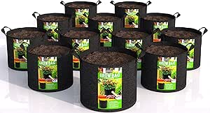 Utopia Home 12 Pack 5 Gallon Grow Bags, Thickened Nonwoven Plant Fabric Pots with Handles, Grow Pots, Plant Bags, Aeration Planting Bags, Fabric planter Bags for Fruits, Vegetables and Flowers