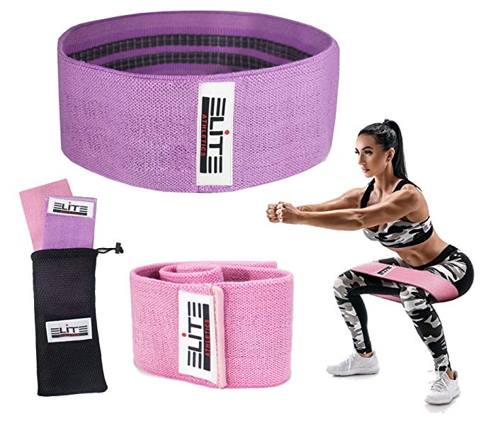Elite Athletics Booty Hip Resistance Bands for Legs and Butt, Exercise Bands Hip Bands Wide Booty Bands with Anti Slip Elastic and Carry Bag (2019 Upgrade)