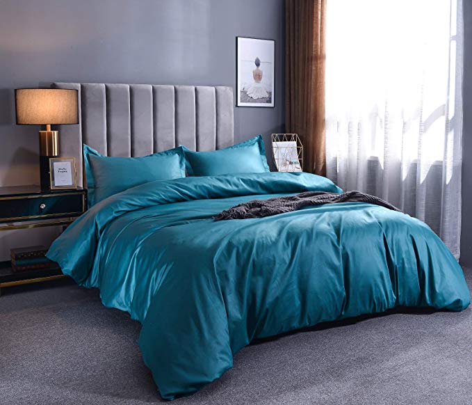 Colourful Snail 100-Percent Cotton Duvet Cover Set, Hidden Zipper Closure, Ultra Soft and Easy Care, Durable and Fade Resistant, Queen, Solid Teal
