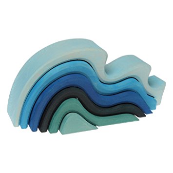 Grimm's Large WaterWaves Stacker - Nesting Wooden Wave Blocks, "Elements" of Nature: WATER