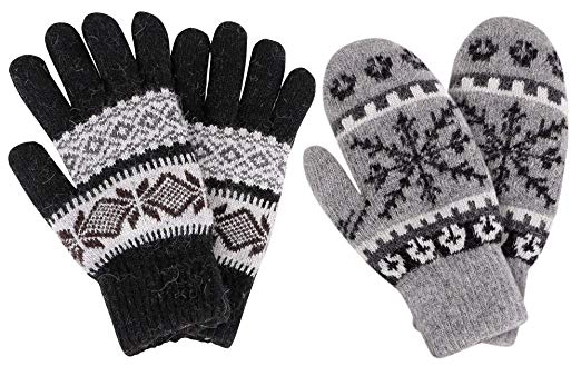 Women's Winter Fair Isle Knit Sherpa Lined Mittens - Set of 2 Pairs