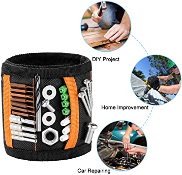 Magenetic Wristband, with Pockets for Holding Screws, Nails,Drill Bits, Useful Tools Holder,Wonderful gift(Black)