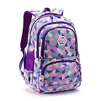 Backpack for Girls School Bookbag Daypack Travel bag Geometric Prints (Purple)